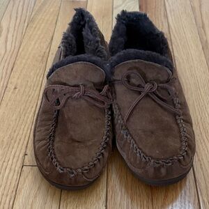 L.L. Bean Brown Suede Moccasin Slip-On Loafers with Dark Brown Lining